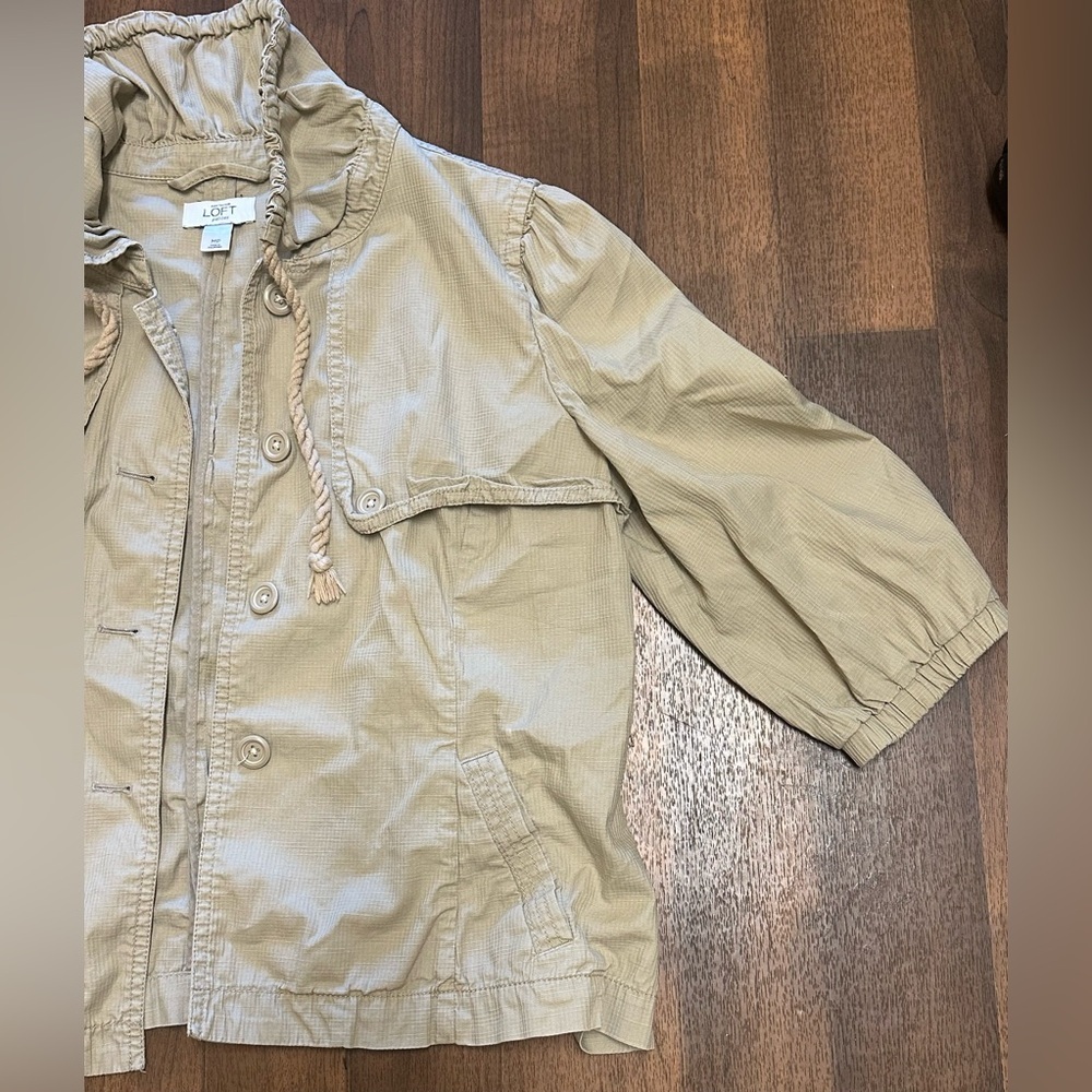 Loft Khaki Ruffled Collar Jacket - image 7